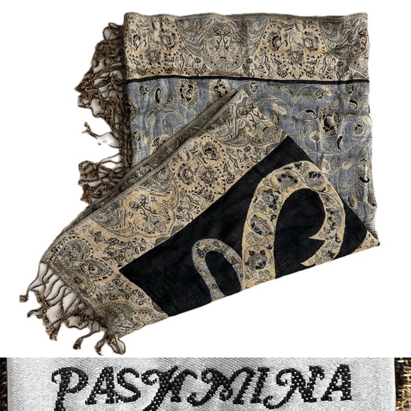 Metallic Pashmina Scarf / Shawl / Wrap | Gold / Bronze / Black | 28"W x 64”L - Picture 16 of 16